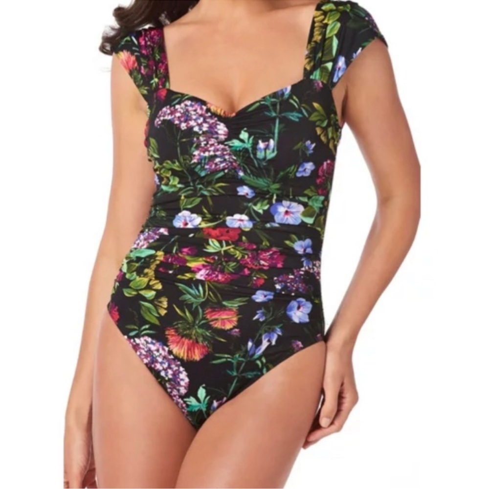 Floral Black One-Piece Swimsuit - Women